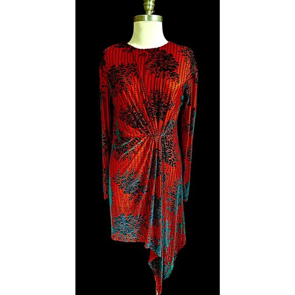 Zara Red Iridescent Teal Velvet Draped Long Sleeve Mini Dress Size M Womens NWT - Picture 1 of 10